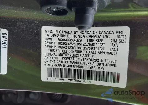 2016 Honda Cr-V Ex from USA, damaged, VIN 2HKRM4H5XGH714010